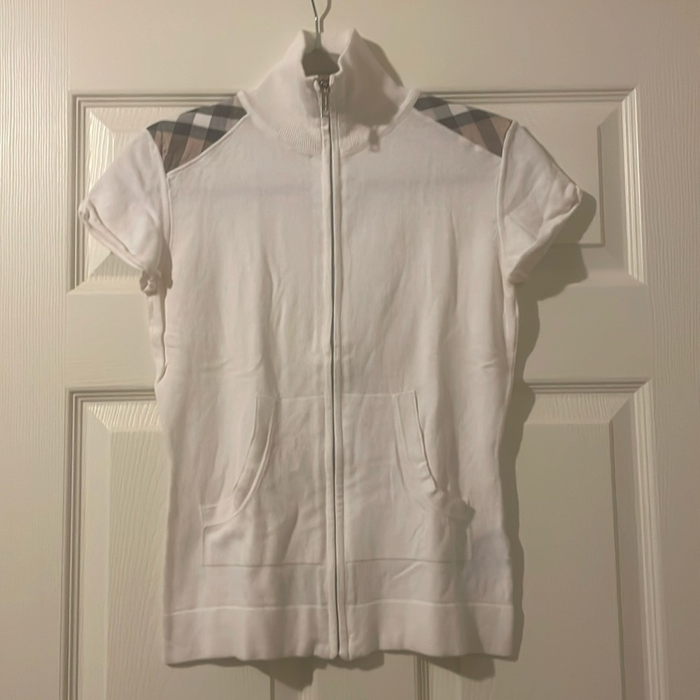 Perfect Burberry short sleeve zip up shirt white plaid